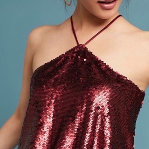 Sunday in Brooklyn Tops - Anthropologie Sunday in Brooklyn Sequined Halter Top, size M, deep red, GUC